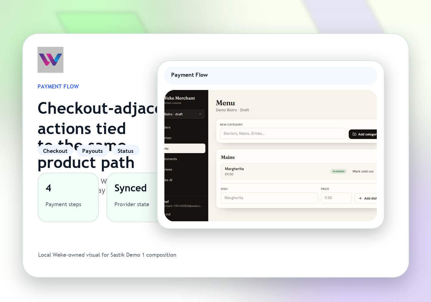 Payment visual showing CRM Demo billing and customer handoff examples.